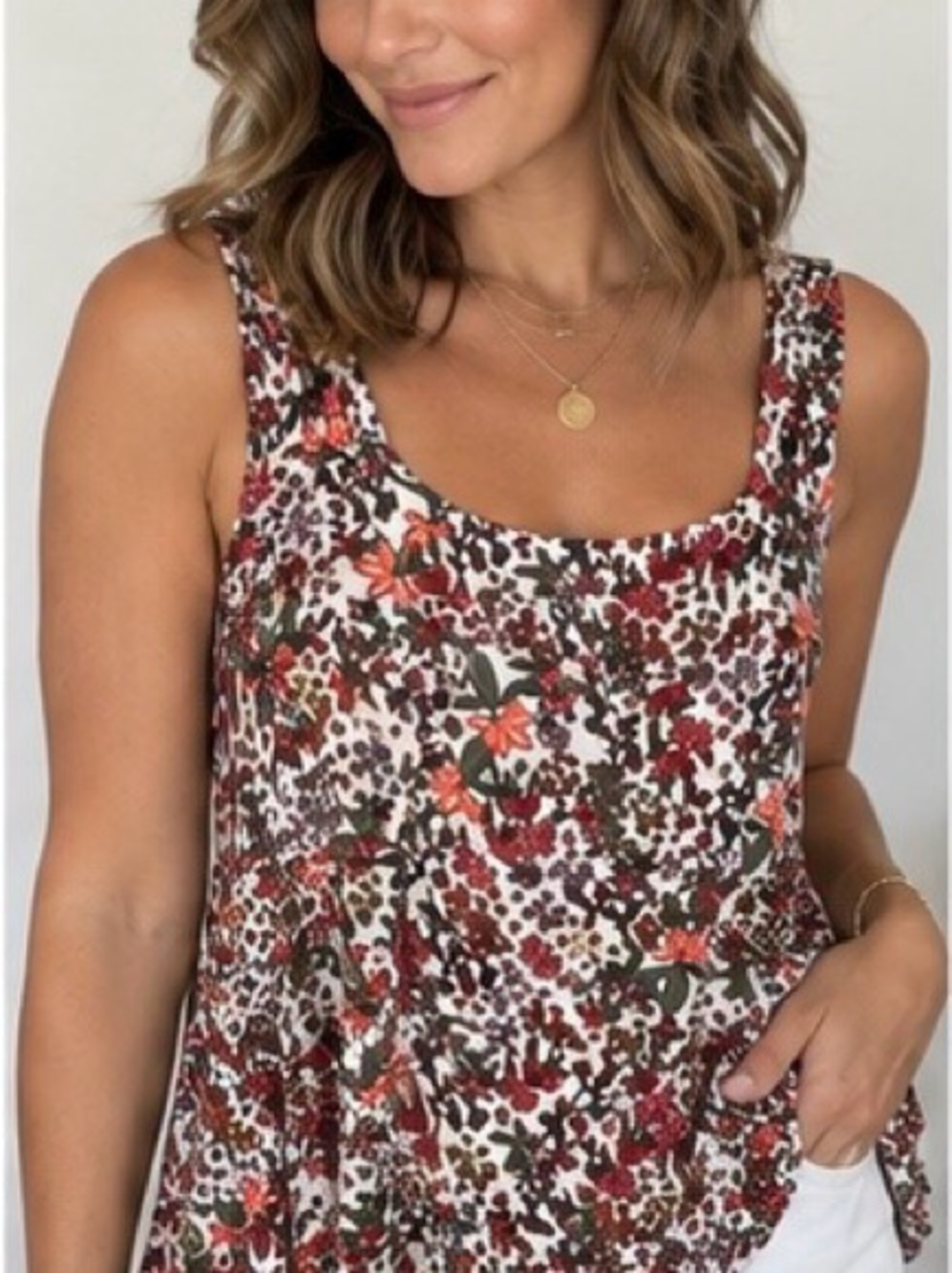 LOFT Petite Floral Print Swing Tank Top Blouse Rayon Boho Cottagecore- Size L